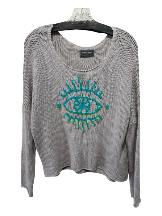 Wooden Ships Size Small/Medium Gray & Aqua Acrylic Blend Knit Eye Sweater Gray & Aqua / Small/Medium