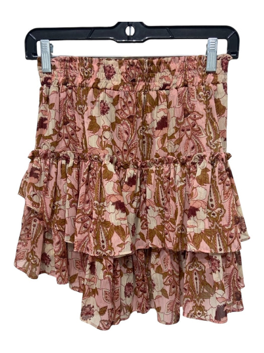 Misa Size XS Pink, Cream & Maroon Polyester Elastic Waist Floral Mini Skirt Pink, Cream & Maroon / XS