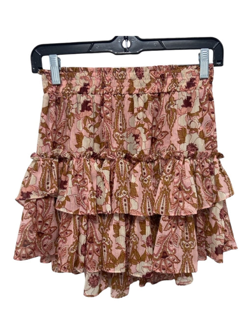 Misa Size XS Pink, Cream & Maroon Polyester Elastic Waist Floral Mini Skirt Pink, Cream & Maroon / XS