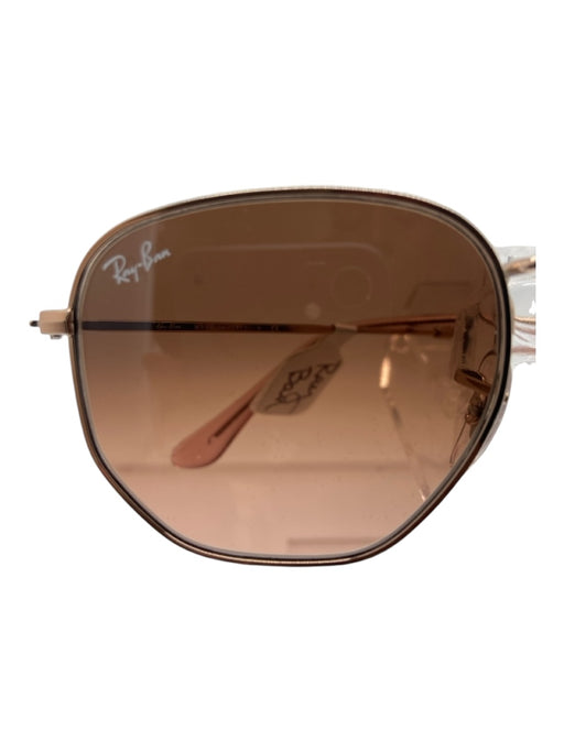 Ray Ban Rose Metal Frame Brown Lens Rectangle Aviator Sunglasses Rose