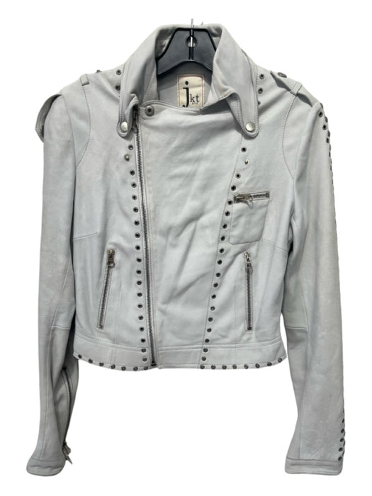 JKTNYC Size XS White Leather Suede Epaulettes Moto Jacket White / XS