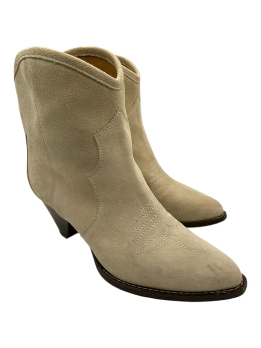 Isabel Marant Shoe Size 37 Taupe Beige Suede Stacked Heel Pointed Toe Booties Taupe Beige / 37