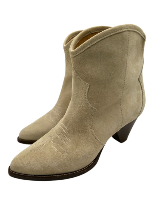 Isabel Marant Shoe Size 37 Taupe Beige Suede Stacked Heel Pointed Toe Booties Taupe Beige / 37