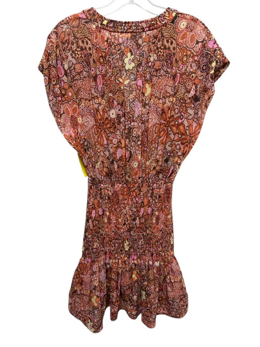 A.L.C. Size 2 Orange, Brown, Pink Silk Blend Floral Abstract Smocked Waist Dress Orange, Brown, Pink / 2