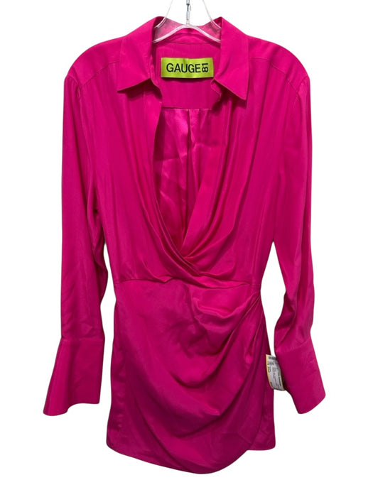 Gauge81 Size Small Hot pink Silk Long Sleeve Collared Gathered Dress Hot pink / Small