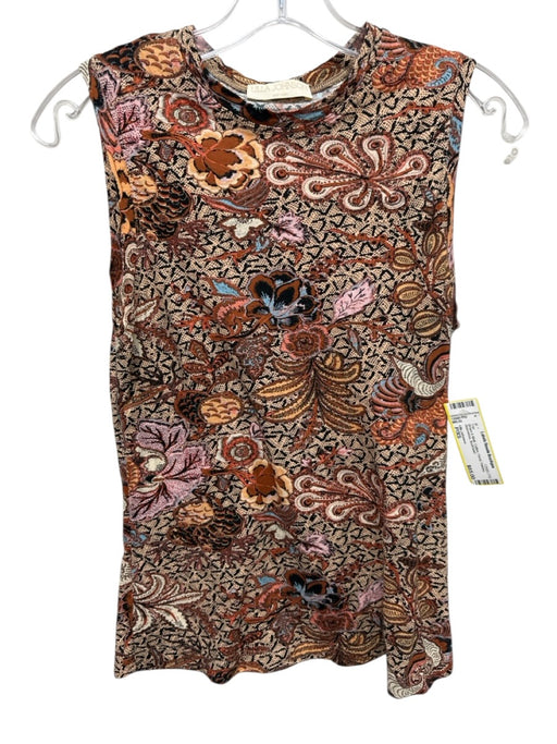 Ulla Johnson Size P/XS Brown & Multi Cotton Floral Paisley Sleeveless Top Brown & Multi / P/XS
