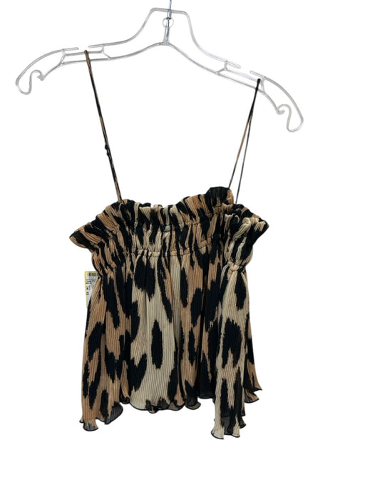 Ganni Size 34/  XS Beige & Black Print Polyester Leopard Accordion Top Beige & Black Print / 34/  XS