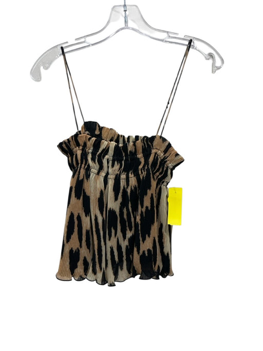 Ganni Size 34/  XS Beige & Black Print Polyester Leopard Accordion Top Beige & Black Print / 34/  XS