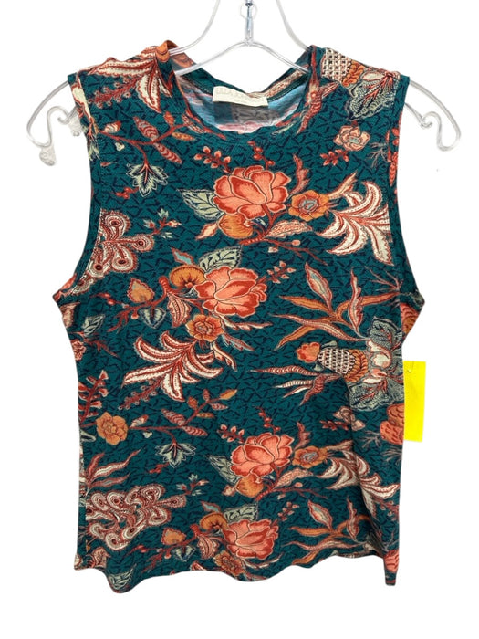Ulla Johnson Size P/XS Teal & Orange Cotton Floral Sleeveless Top Teal & Orange / P/XS