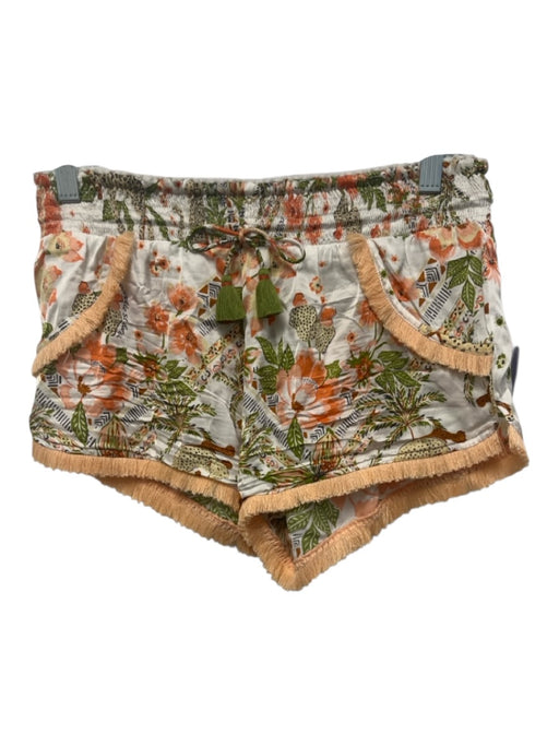 Poupette St. Barth Size S peach, white, green multi Viscose Fringe trim Shorts peach, white, green multi / S