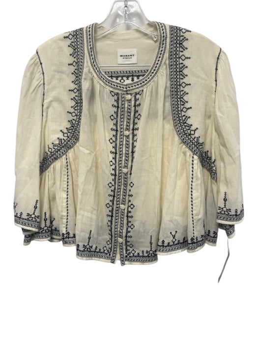 Marant Etoile Size 38/34 Cream & Black 100% Cotton Embroidered Crop 2 Piece Set Cream & Black / 38/34