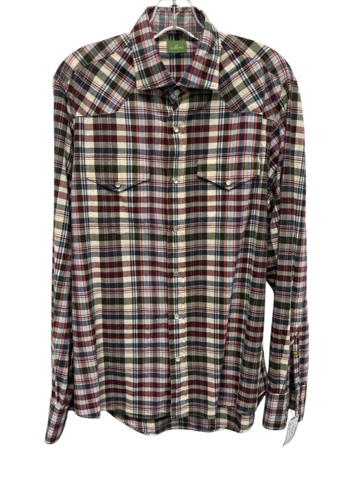 Sid Mashburn Size M Red & Multi Cotton Plaid Button Down Men's Long Sleeve Shirt Red & Multi / M