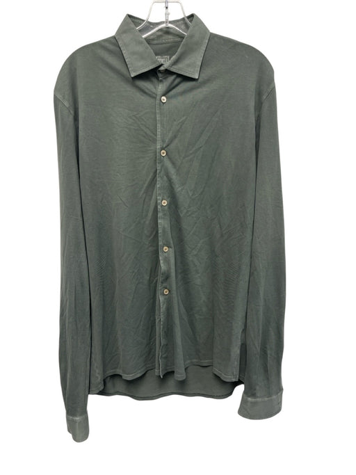 Fedeli Size 50 Dark Green Cotton Solid Button Down Men's Long Sleeve Shirt Dark Green / 50