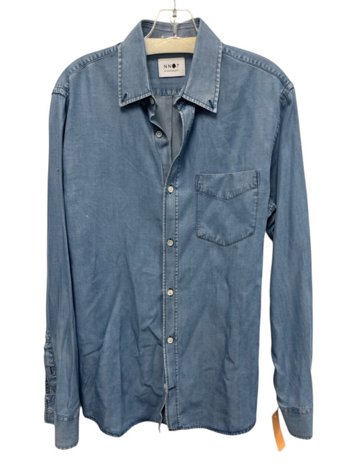 NN07 Size S Blue Cotton Blend Washed Denim Button up Men's Long Sleeve Shirt Blue / S