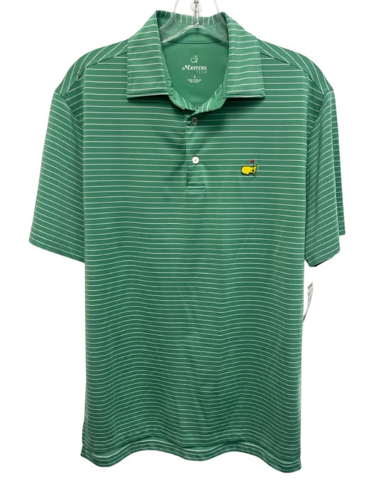 Masters Tech Size S Green & White Synthetic Striped Polo Athleisure Short Sleeve Green & White / S