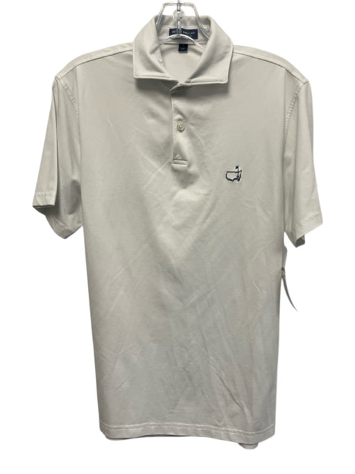 Peter Millar Size S White & Navy Synthetic Solid Polo Athleisure Short Sleeve White & Navy / S