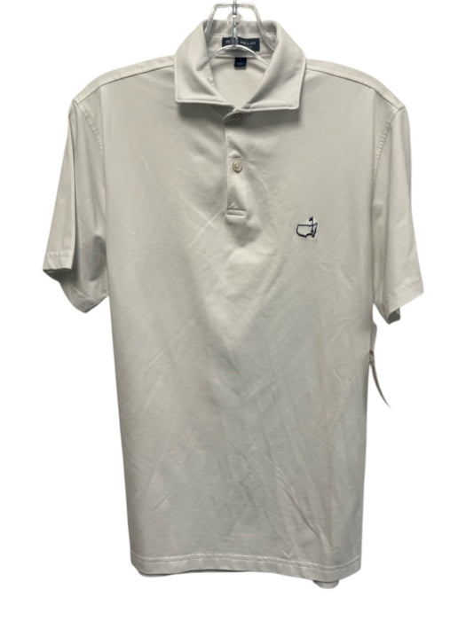 Peter Millar Size S White & Navy Synthetic Solid Polo Athleisure Short Sleeve White & Navy / S
