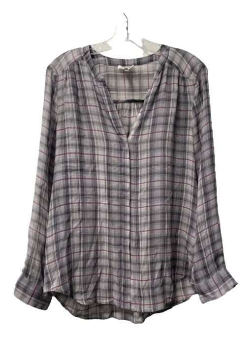 Joie Size S gray & pink Silk Long Sleeve Button Up Sheer plaid Top gray & pink / S