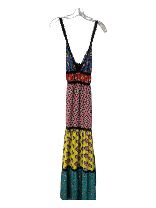 Alice + Olivia Size 4 Black Multi Polyester V Neck Sleeveless Strappy Back Dress Black Multi / 4