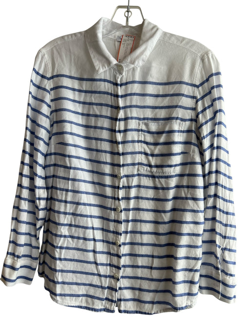 Splendid Size S White & Blue Cotton & Rayon Collared Button Up Long Sleeve Top White & Blue / S
