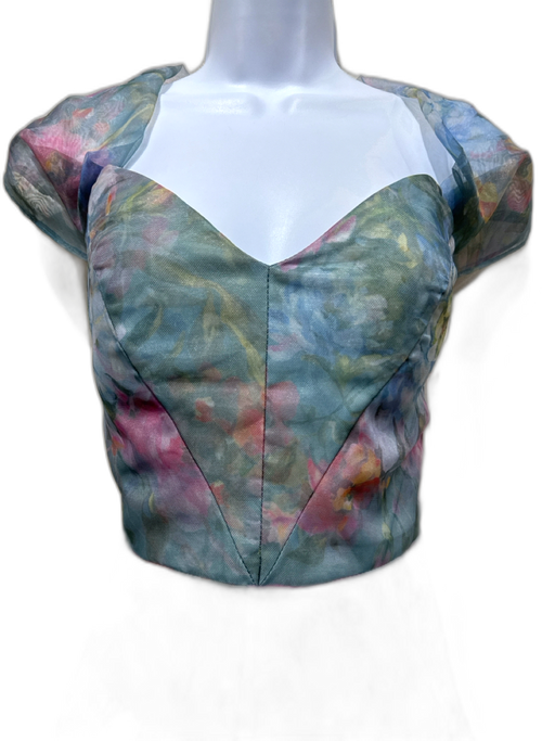 RENE RUIZ Size 8 Blue, Green, Pink Polyester Off Shoulder Floral Boning Gown Blue, Green, Pink / 8