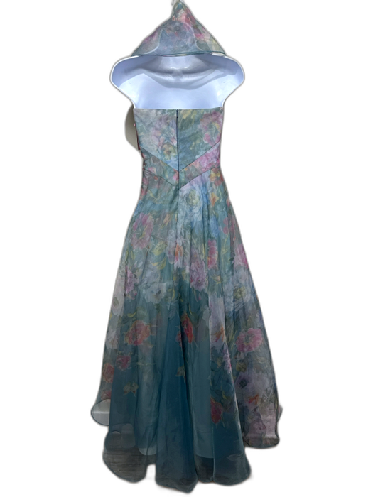 RENE RUIZ Size 8 Blue, Green, Pink Polyester Off Shoulder Floral Boning Gown Blue, Green, Pink / 8