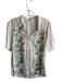 Tiny Size S Beige Rayon Short Sleeve Floral Embroidery Lined V Neck Top Beige / S