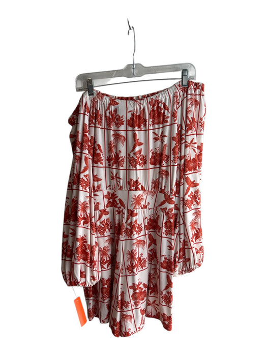 Farm Rio Size M Orange & White Viscose Long Sleeve Off the Shoulder Romper Orange & White / M