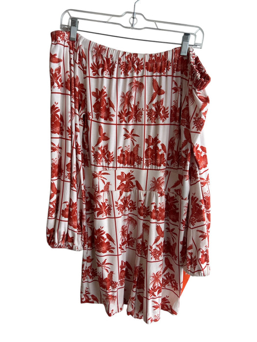 Farm Rio Size M Orange & White Viscose Long Sleeve Off the Shoulder Romper Orange & White / M