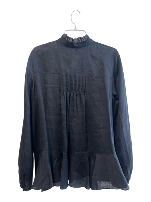Lafayette 148 Size Medium Black Rayon Blend Long Sheer Sleeves Half Button Top Black / Medium