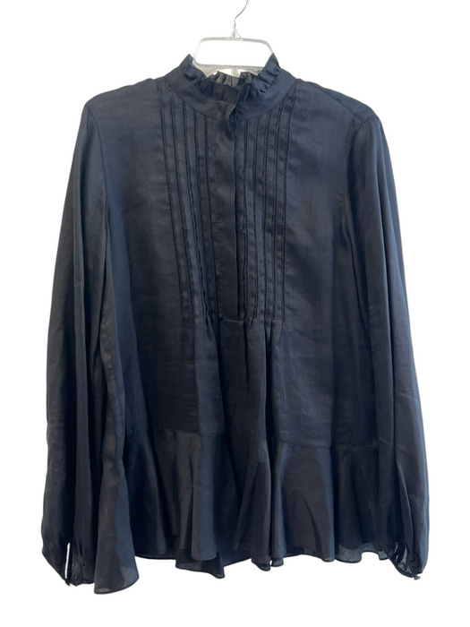 Lafayette 148 Size Medium Black Rayon Blend Long Sheer Sleeves Half Button Top Black / Medium