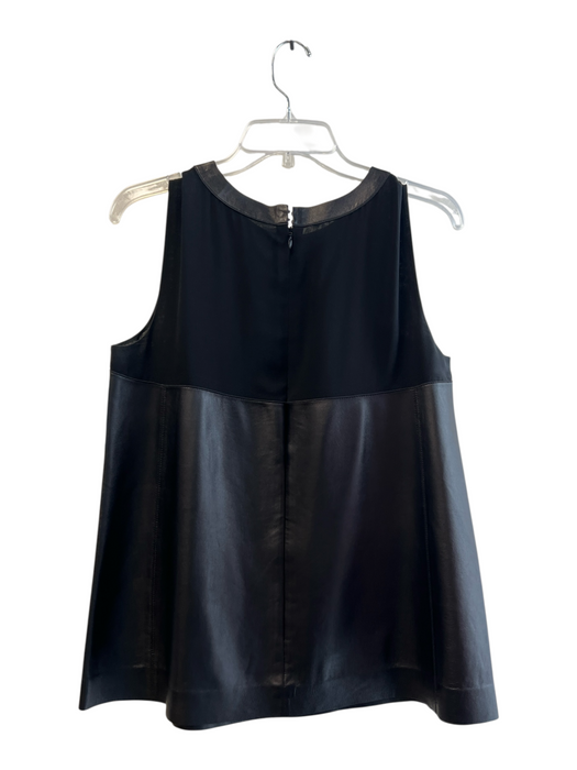 Lafayette 148 Size Medium Black Leather Round Neck Sleeveless Back Zip Top Black / Medium