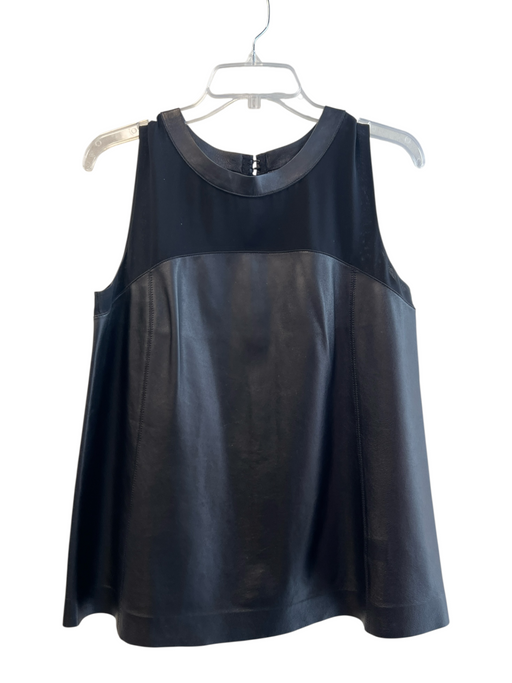 Lafayette 148 Size Medium Black Leather Round Neck Sleeveless Back Zip Top Black / Medium