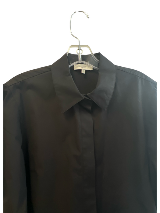 Lafayette 148 Size Medium Black Cotton Collared Short Sleeve Button Down Top Black / Medium