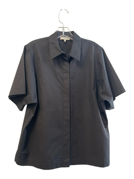 Lafayette 148 Size Medium Black Cotton Collared Short Sleeve Button Down Top Black / Medium