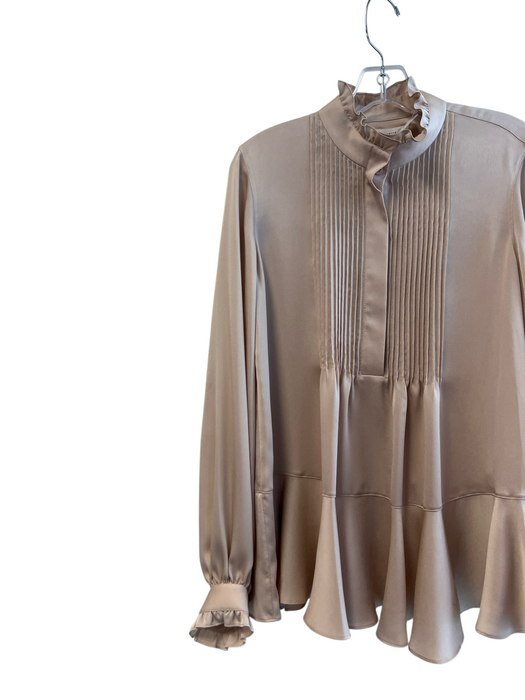Lafayette 148 Size Small Champagne Polyester Long Sleeve Long Sleeve Pintuck Top Champagne / Small