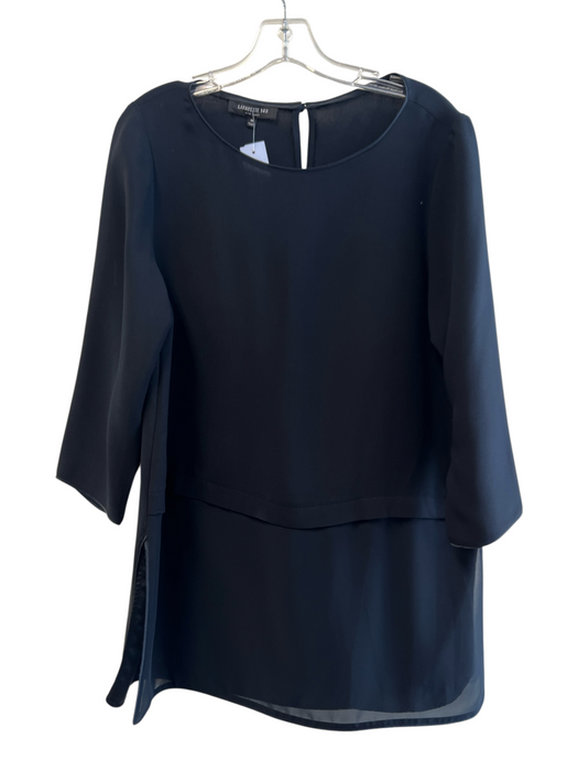 Lafayette 148 Size Medium Black Silk Long Sleeve Round Neck Side Slits Tunic Black / Medium