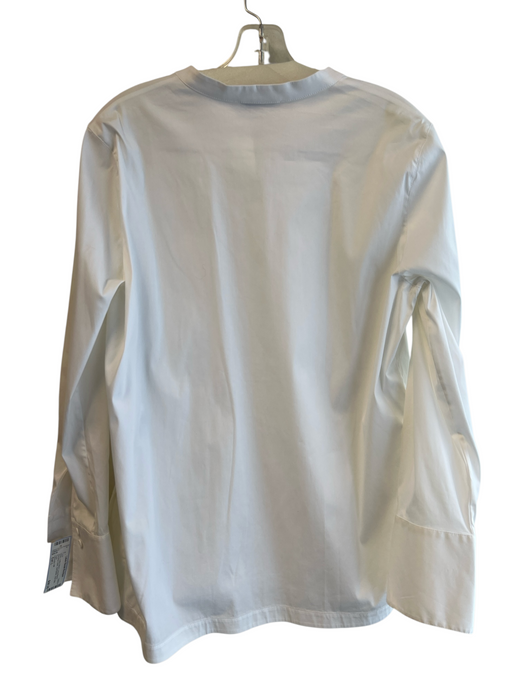 Lafayette 148 Size Est L White Cotton Blend Long Sleeve Standing Collar Tunic White / Est L