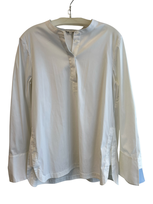 Lafayette 148 Size Est L White Cotton Blend Long Sleeve Standing Collar Tunic White / Est L