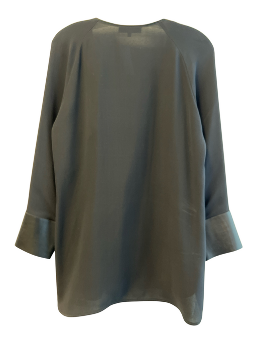 Lafayette 148 Size 10 Black Silk Polyester Long Sleeve V Neck Side Zip Top Black / 10