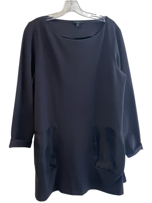 COS Size Large Black Rayon Blend Wide Neck Long Sleeve Front Pocket Long Tunic Black / Large