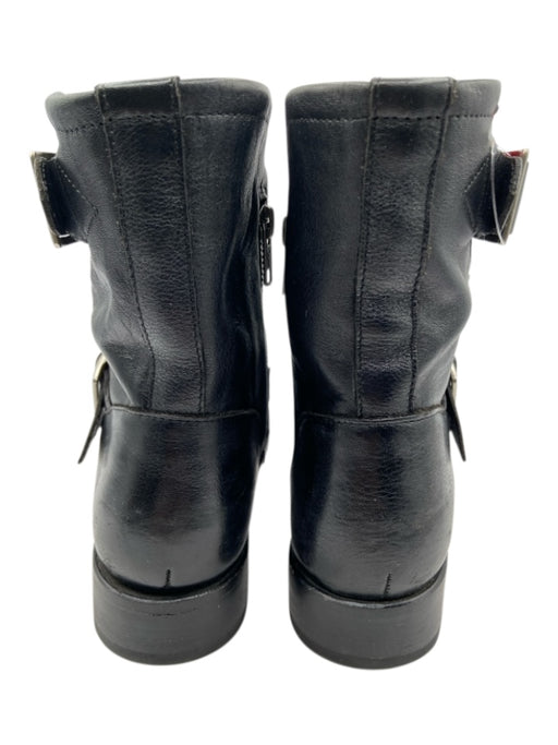 Frye Shoe Size 7B Black Leather Wood Outsole Buckle Detail Almond Toe Boots Black / 7B