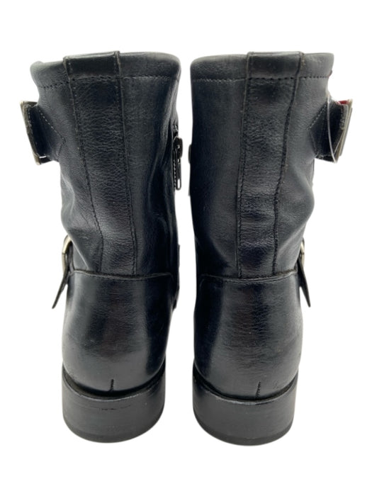 Frye Shoe Size 7B Black Leather Wood Outsole Buckle Detail Almond Toe Boots Black / 7B