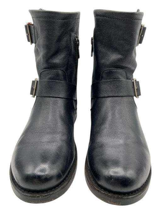 Frye Shoe Size 7B Black Leather Wood Outsole Buckle Detail Almond Toe Boots Black / 7B