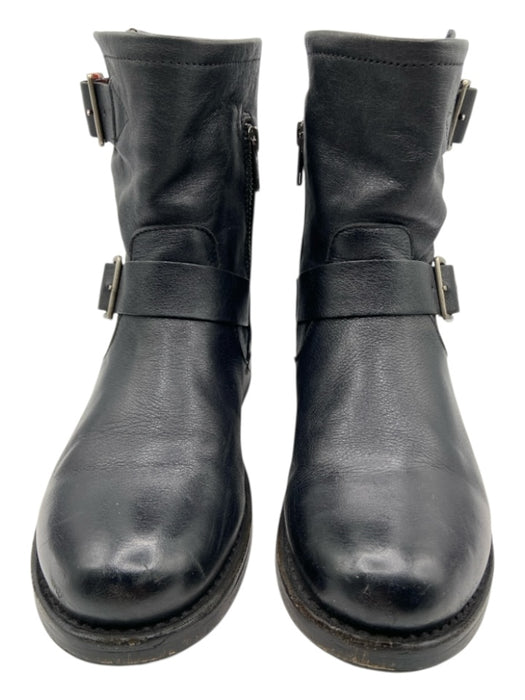 Frye Shoe Size 7B Black Leather Wood Outsole Buckle Detail Almond Toe Boots Black / 7B
