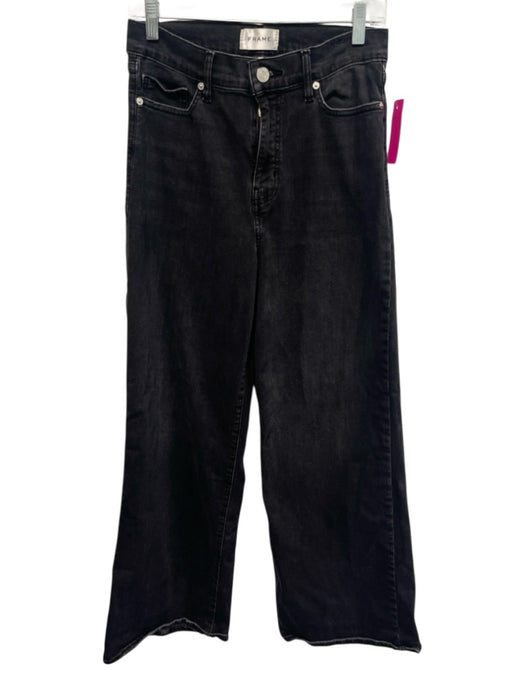 Frame Size 29 Charcoal Black Cotton Blend Faded Denim High Rise Wide Leg Jeans Charcoal Black / 29