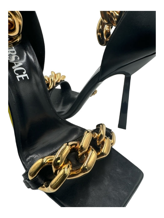 Versace Shoe Size 38.5 Black & Gold Leather Ankle Chain Square Toe Pumps Black & Gold / 38.5
