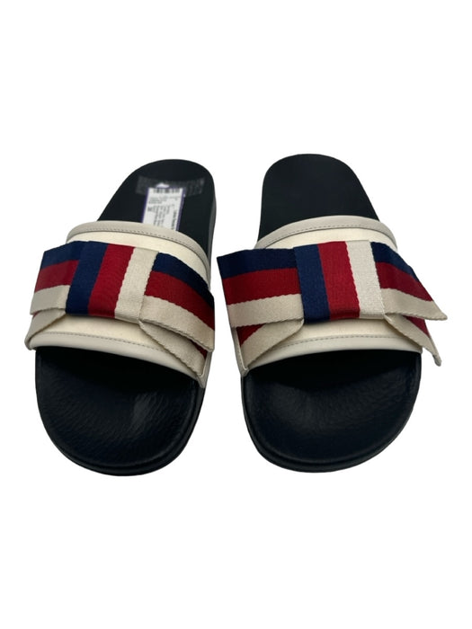 Gucci Shoe Size 38 Cream, Red, Navy Synthetic open toe Bow Striped Sandals Cream, Red, Navy / 38