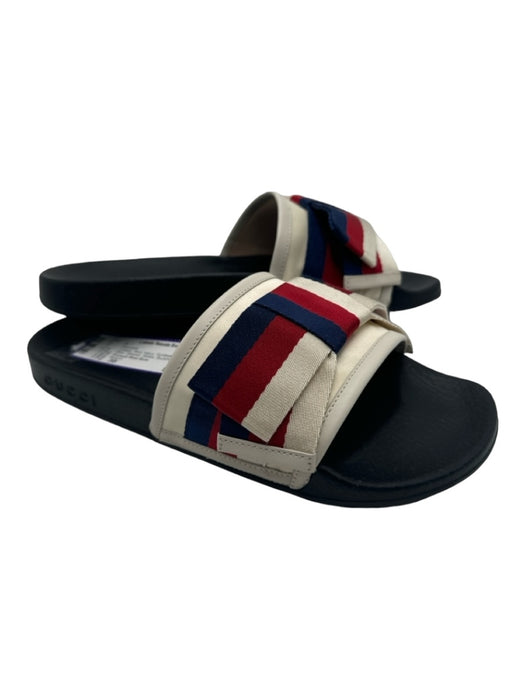 Gucci Shoe Size 38 Cream, Red, Navy Synthetic open toe Bow Striped Sandals Cream, Red, Navy / 38