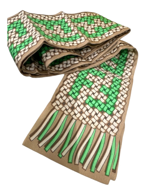 Fendi Beige, Brown, Green Silk Monogram Geometric Twilly scarf Beige, Brown, Green / XS